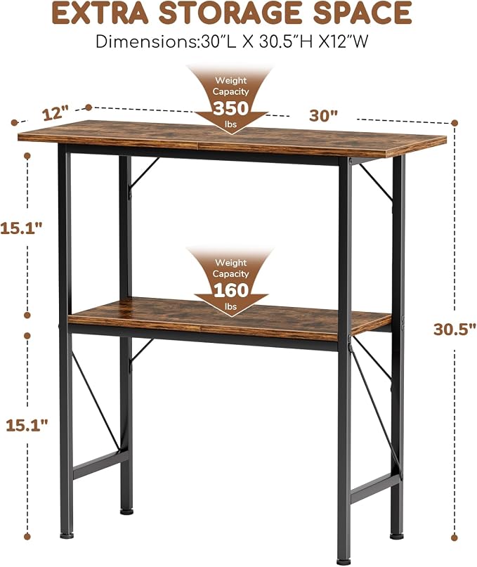10-30 Gallon Fish Tank Stand with Storage Shelves, 2-Tier Aquarium Stand with Metal Frame, Heavy Duty Reptile Turtle Tank Stand for Home Office, 30" L x 11.8" W x 30.5" H, Rustic Brown