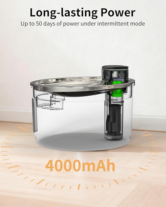 NPET Wireless Cat Fountain Stainless Steel, 1 Gallon/135oz Battery Operated Automatic Pet Drinking Fountain - Cordless Dog Water Dispenser with 8 Replacement Filters for Cats and Dogs Indoor