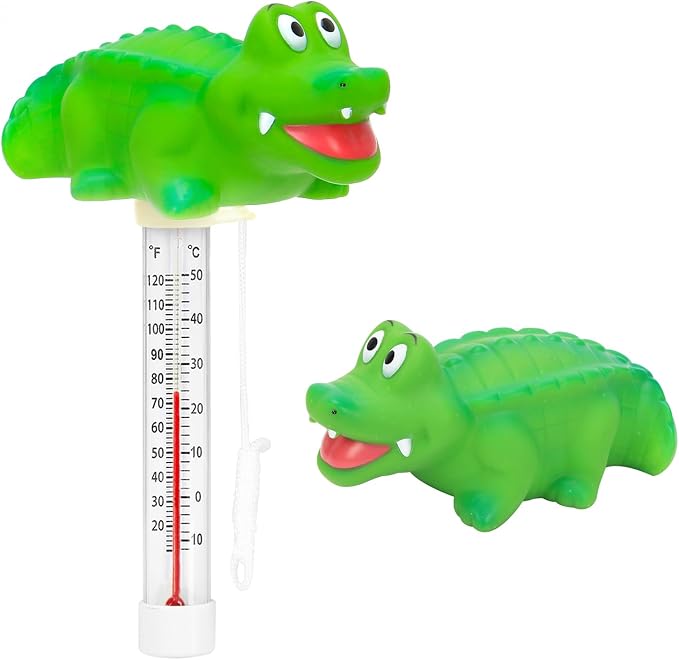 XY-WQ Alligator Floating Pool Thermometer with String, Easy-Read | Large size easy-read scale and included string for swimming pools, spas, hot tubs and ponds.