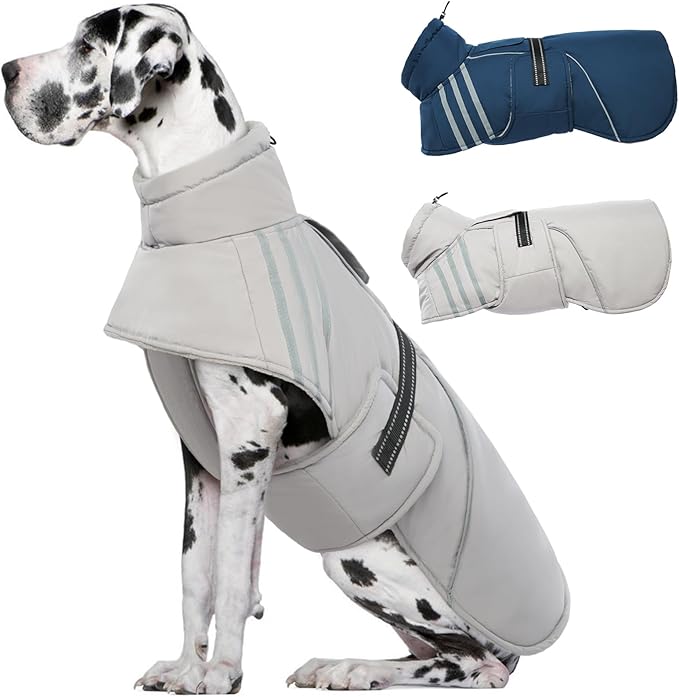 Warm & Dry Dog Coat, Reflective & Adjustable, Waterproof Windproof Jacket, Turtleneck Fleece Vest for Cold Weather, Fits Small to Large Dogs