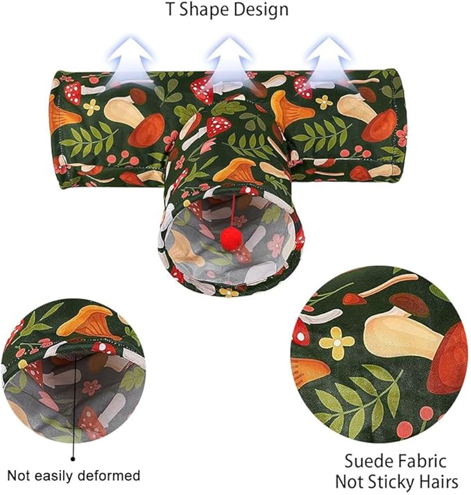 3 Way Washable Hideout Toys, Small Pet Tunnels and Tubes for Baby Rabbit Ferret Hamster Chinchilla Hedgehog Hiding and Resting (Mushroom)