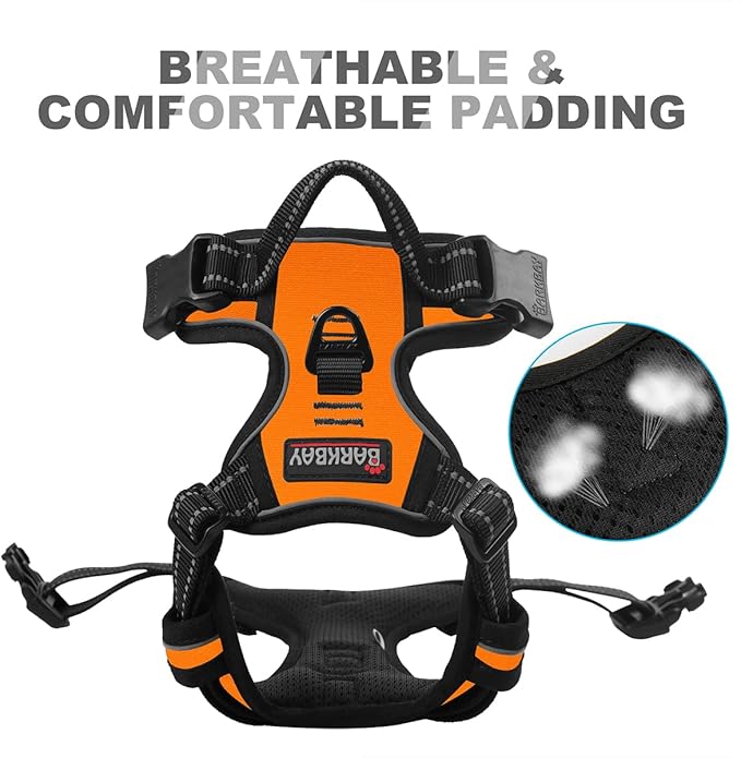BARKBAY No Pull Dog Harness Front Clip Heavy Duty Reflective Easy Control Handle for Large Dog Walking(Orange,M)