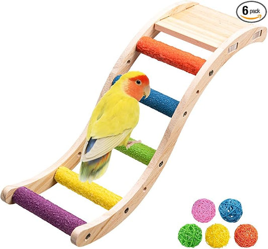 Hamiledyi Nature Wooden Bird Ladder Pet Parrots Climb Bridge Exercise Stands for Parakeet Climbing Chewing Bridge Bird Cage Accessories for Cockatiel Parakeet Lovebirds Budgie (Colorful)