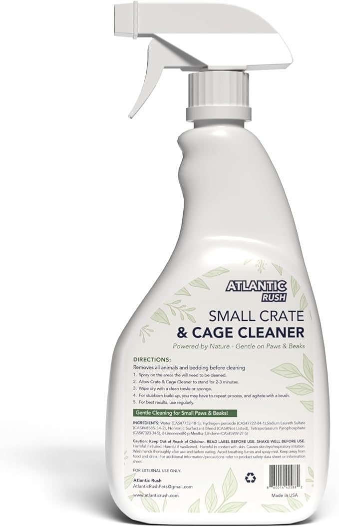 Atlantic Rush Small Animal Cage Cleaner Spray- 24oz Bottle Cage and Crate Cleaner for Guinea Pig, Hamster, Rabbit, Ferret, & Birds- Cage Cleaning Supplies Odor Eliminator (2)
