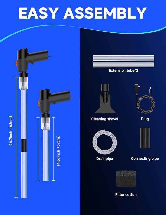 VIPASKA Electric Aquarium Gravel Cleaner Kit with High Pressure Strong Suction, 6-in-1 Multifunction Fish Tank Vacuum Cleaner and Water Changer for Aquarium, Gravel Vacuum with Sand Filter Tools