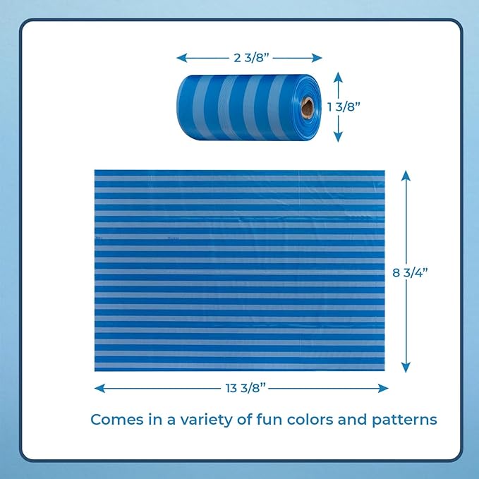 Best Pet Supplies Dog Poop Bags for Waste Refuse Cleanup, Doggy Roll Replacements for Outdoor Puppy Walking and Travel, Leak Proof and Tear Resistant, Thick Plastic - Blue Strips, 240 Bags