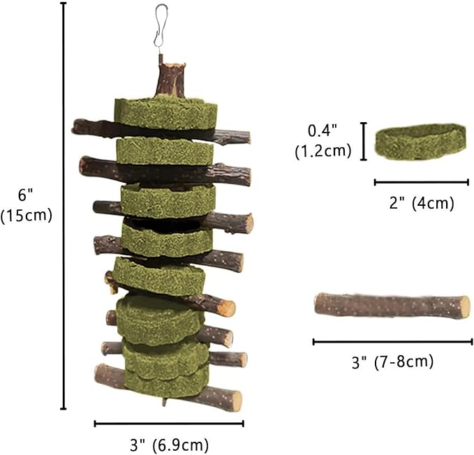 Vila Rabbit Chew Stick, Hanging Treat, Apple Chew Sticks with Round Grass Cakes, Oral Care and Gums, Suitable for Rabbits, Chinchillas, Guinea Pigs and Parrots, 1-Piece