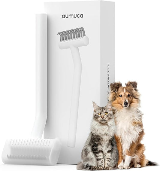 aumuca Undercoat Rake for Dogs & Cats – Deshedder & Grooming Brush – Dog Brush & Cat Brush for Long or Short Hair – Dematting Comb for Matted Fur, Kitten, Puppy, Rabbit, Horse