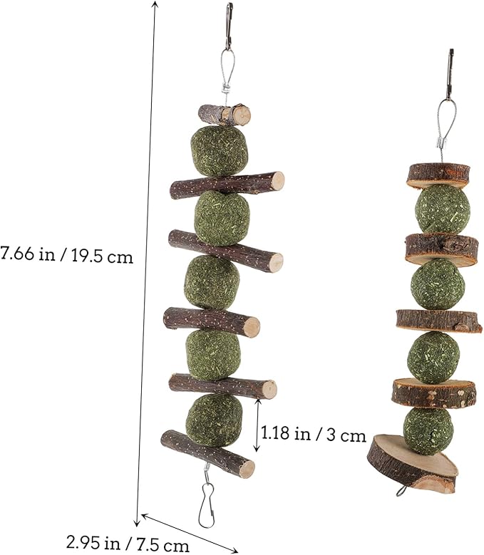 2 Pcs Apple Wood Pet Chewing Sticks Healthy Molar for Hamsters Rabbits Small Furry Animals Interactive Plaything with Natural Grass Components