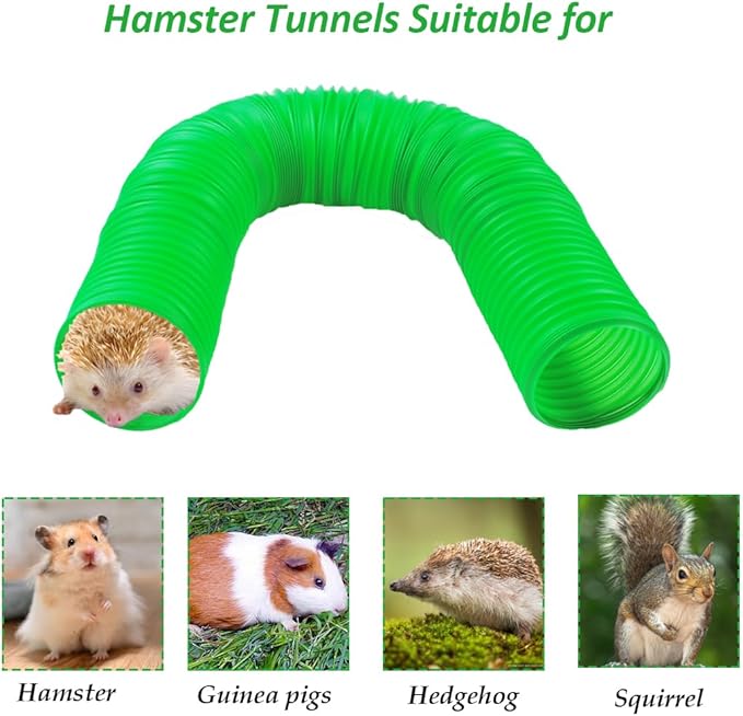 Plastic Hamster Cage Tunnels with Chew Toy,Collapsible Pet Tunnel，Small Animal Tubes,Collapsible Plastic Tunnel,15 Pcs Small Animal Chew Toys for Guinea Pigs, Chinchillas, Rats, Gerbils （Green）