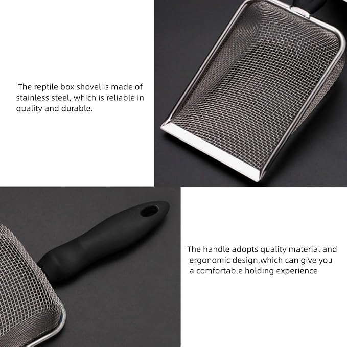2PCS Reptile Sand Sifter Cat Litter Scoop Fine Mesh Metal Reptile Litter Cleaner Scooper for Sand Bedding Aquarium Terrarium Accessories