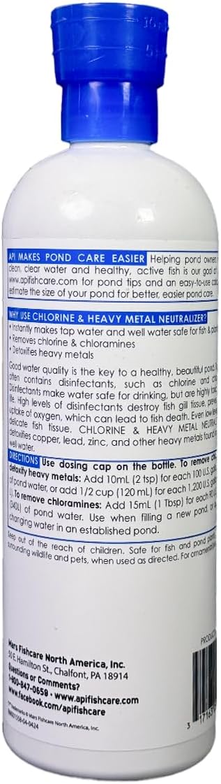 API POND CHLORINE & HEAVY METAL NEUTRALIZER Pond Water Neutralizer 16-Ounce Bottle