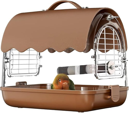 Bird Cage Bird Carrier Backpack with Perch, Transparent Travel Cage Bag with Shade Cover Visible Window for Parrots Budgie Home Decor(Brown)