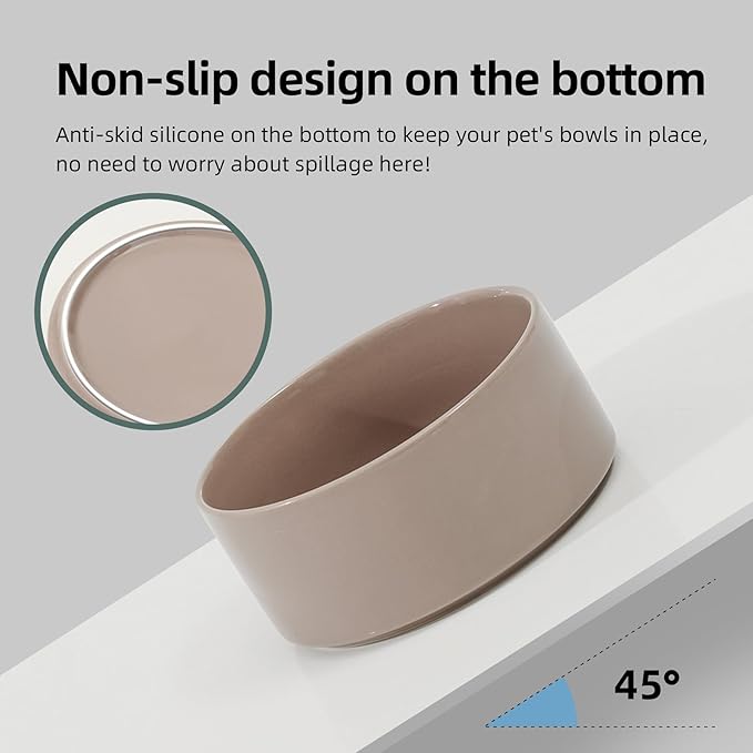 Havniva Ceramic 5.1inch Raised Double Bowls Set with Wooden Stand, Elevated Food & Water Bowls for Small Breed Dogs, Cats, Kitty, Weighted Dog Dishes, Pet Bowls(13.5oz, Brown Coffee)