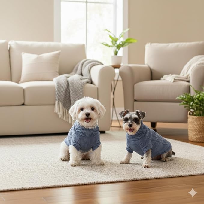 Small Dog Sweater, Soft Knit Dog Clothes for Spring Transition, Lightweight Puppy Outfit for Chihuahua, Yorkie, Cat, Cute Doggy Apparel for Spring Morning Walks (Dark Blue, S)