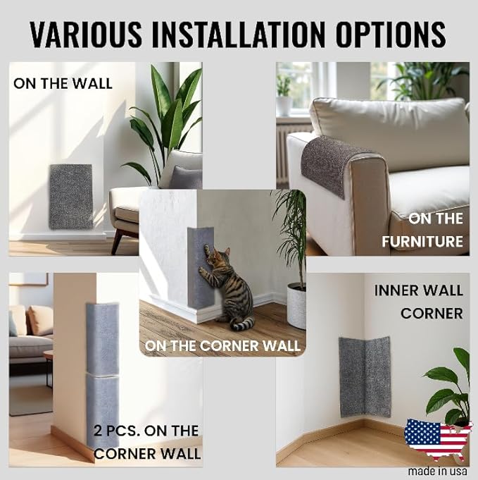 Wall Cat Scratcher – Stops Wall & Corner Scratching – Double-Sided Carpet Wall Mounted Cat Scratcher – Corner Cat Scratcher – Wall Scratchers for Indoor Cats