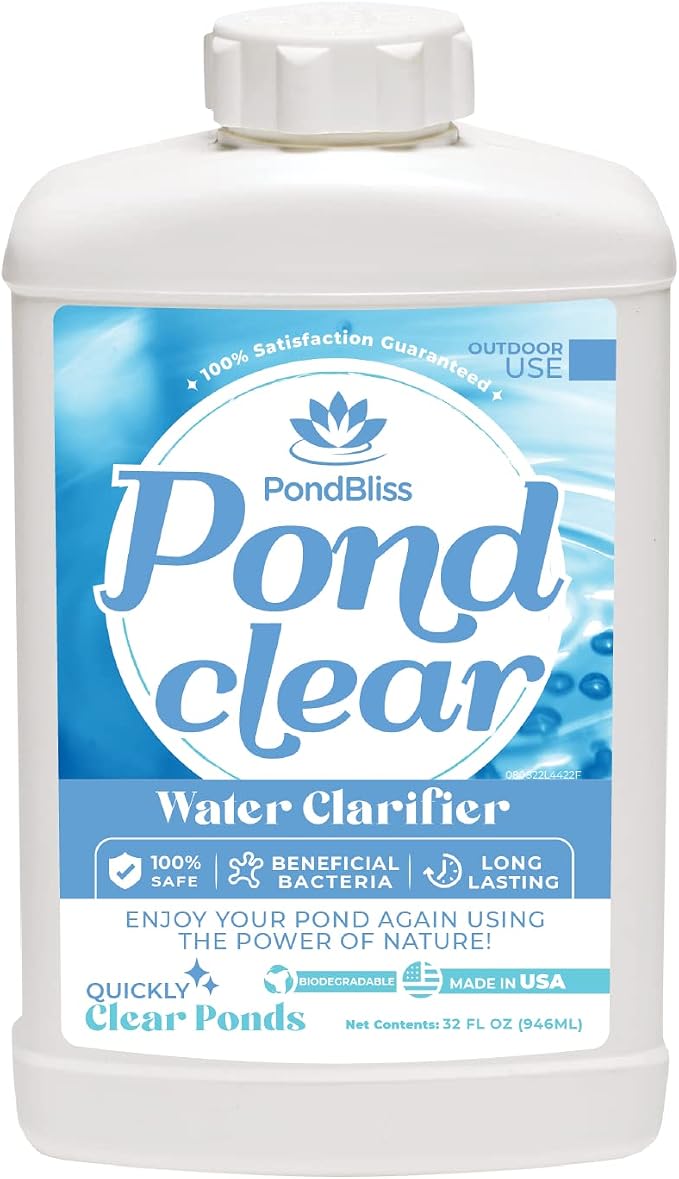 Pond Clear for Outdoor Ponds Clarifies Water and Fish Safe - 32oz | Beneficial Enzymes Reduce Pond Muck and Odors, Long Term Treatment for Large Ponds, Safe for Koi and Wildlife