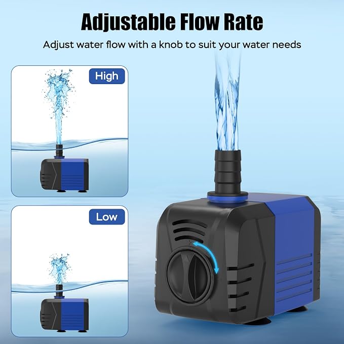 400GPH Submersible Pump(1500L/H, 25W), Water Fountain Pump with Over Heating Protection, Ultra Quiet Water Pump for Aquariums, Ponds, Hydroponics, Fountains