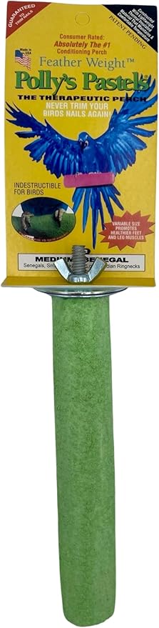 Polly's Pastels Nail Trimming & Beak Conditioning Safety Perch for Cockatiels, Cockatoos, Macaws, Parakeets, Budgies, Parrots and All Other Birds (Green, Medium-1 1/4" Dia. x 8" Long)