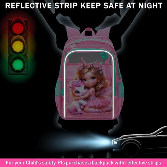 Clear Backpack for Girls and Boys, Kids Transparent Bookbag, 3PCS Cute See Through School Bag for Elementary Prechool