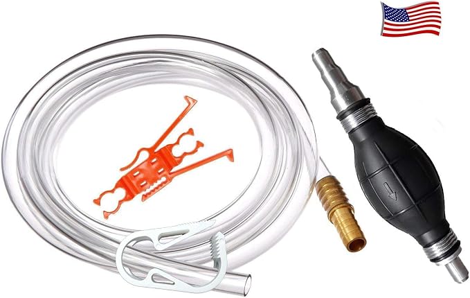 Fuel Transfer Pump - Gas Siphon Pro Pump for Gasoline, Oil, Diesel, Water, Liquid, Fluid - Portable Hand Gas Pump Includes Brass Tip Weight, 9 Ft Hose and Pinch Clip - 3.5 Gls/Min