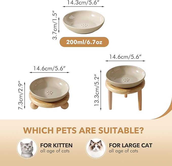 Havniva Elevated Cat Bowls, Ceramic Cat Food Bowl Whisker Friendly Cat Dishes, Kitten Food & Water Bowl with Two Heights Stand, Anti-Slip Raised Cat Food Plates