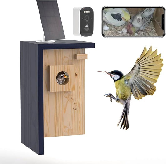 Birdhouse Camera – Solar Powered 1080P/2K HD Smart Nest Box, 2.4G WiFi Live View, Night Vision, Real-Time Bird Watching & Hatching, Outdoor Garden Bird Nest, Ideal Gift for Bird Lovers