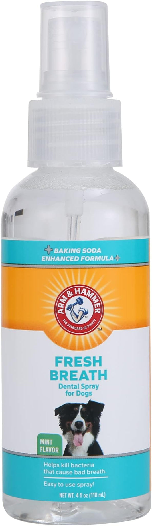 Arm & Hammer for Pets Dog Oral Care Spray, Mint Flavor Breath Freshener with Baking Soda for Brushless Plaque and Tartar Support, Easy Daily Dental Maintenance for Adult Dogs, 4 Fl Oz