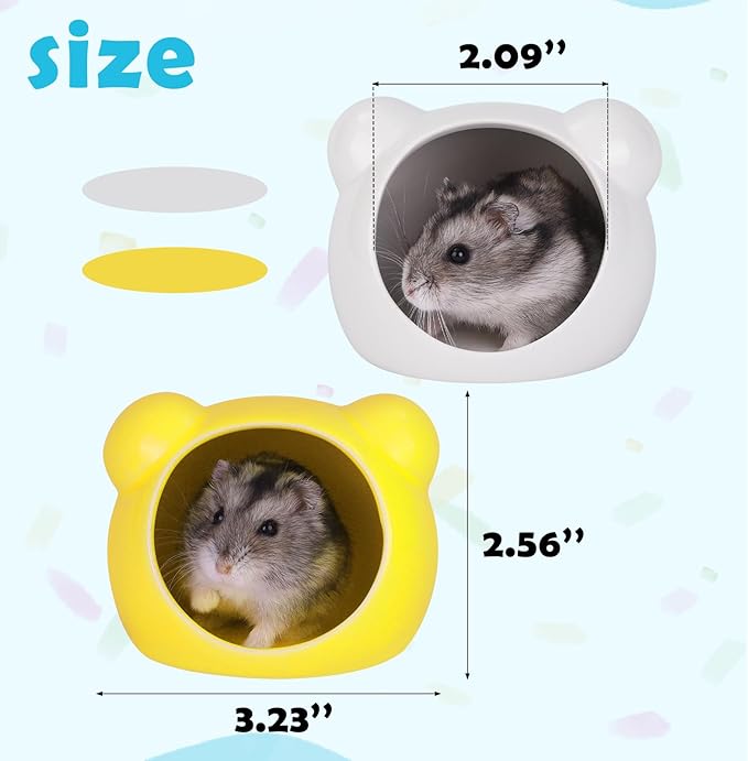 VanEnjoy 2 Pack Ceramic Hamster Hideout Yellow and White Small Animal Hides for Gerbils Mice Cute Summer Cooling Houses for Cage Accessories