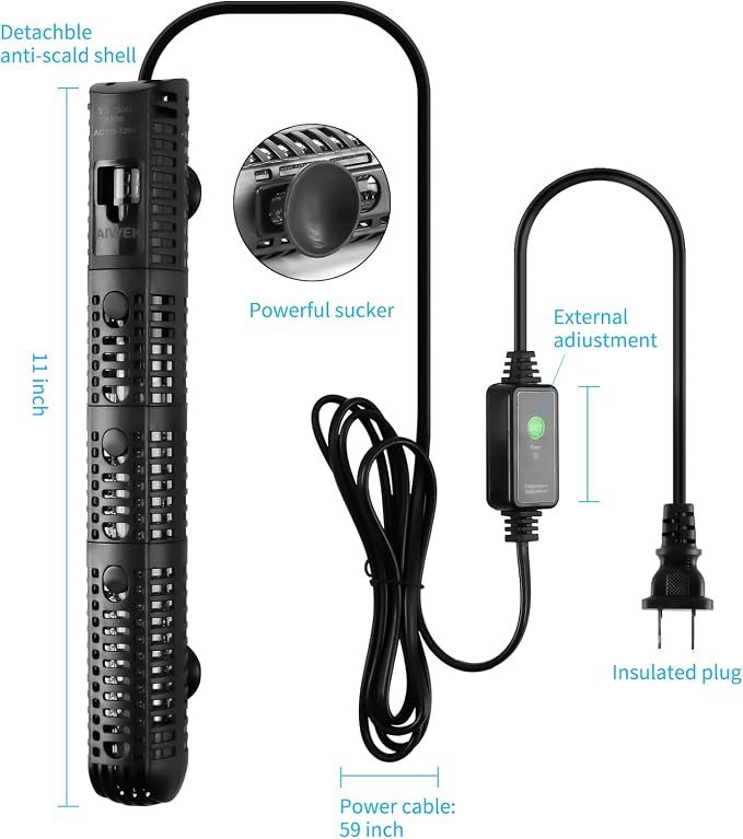 Aquarium Heater 300W Upgraded Fish Tank Heater With Leaving Water Automatically Stop Heating And Advanced Temperature Control System, Suitable For Saltwater And Freshwater 20 Gallons to 60 Gallons