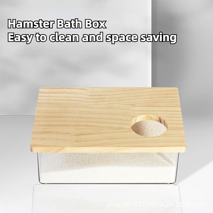 Hamster Sand Bath Box Container, Mini Pet Sandbox Lid Design Take Bath Wooden Sandbox Dust Bath, Transparent Bathroom & Digging Box Acrylic Hamster Litter Box Small Animal Accessories (D Small)