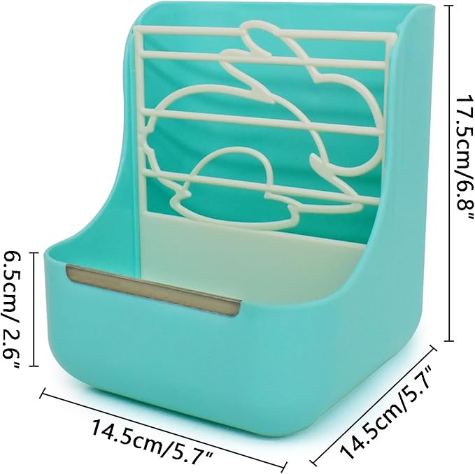 Rabbit Feeder, Hay Food Bin Feeder, Adjustable,Removable Grass Rack, Stainless Steel Edge, for Rabbit, Guinea Pig, Chinchilla (Blue)