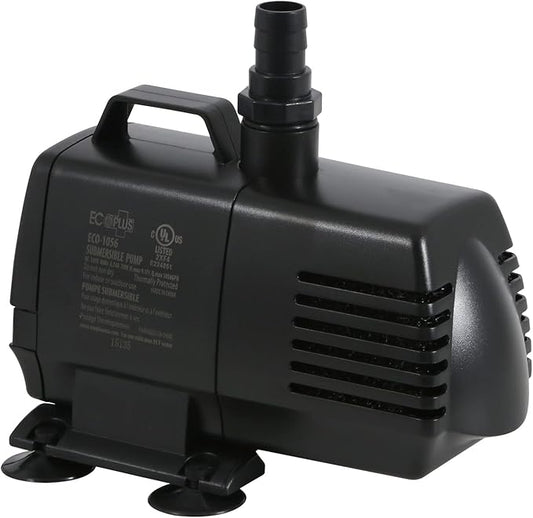 EcoPlus Eco 1056 Water Pump Fixed Flow Submersible Or Inline For Aquariums, Ponds, Fountains & Hydroponics - UL Listed, 1083 GPH, Black