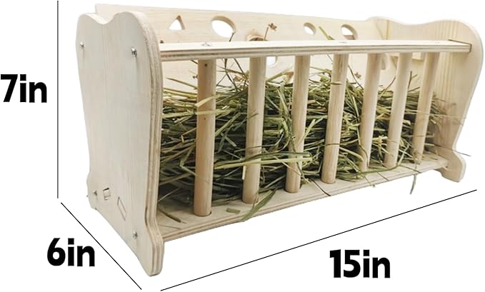 Hamiledyi Rabbit Wooden Hay Feeder Natural Wooden Guinea Pigs Hay Rack Large Capacity Rabbits Hay Holder Food Dispenser for Bunny Chinchilla