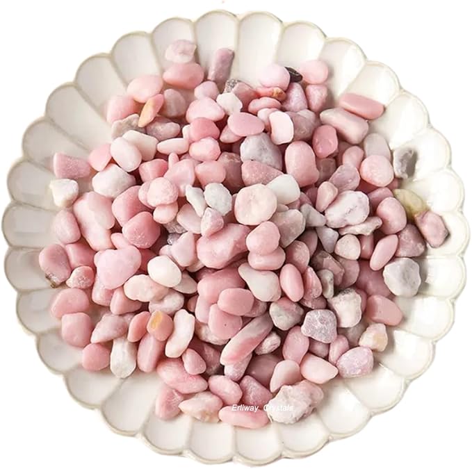 Erliway Pink Opal Crystal Chips Bulk for Vase Filler Crafts, 0.5 lb 7-9mm | Natural Crushed Crystal Stone for Spell Jar, Aquarium Gravel, Reiki Healing Meditation, Jewelry Making, Resin Art, Home Décor