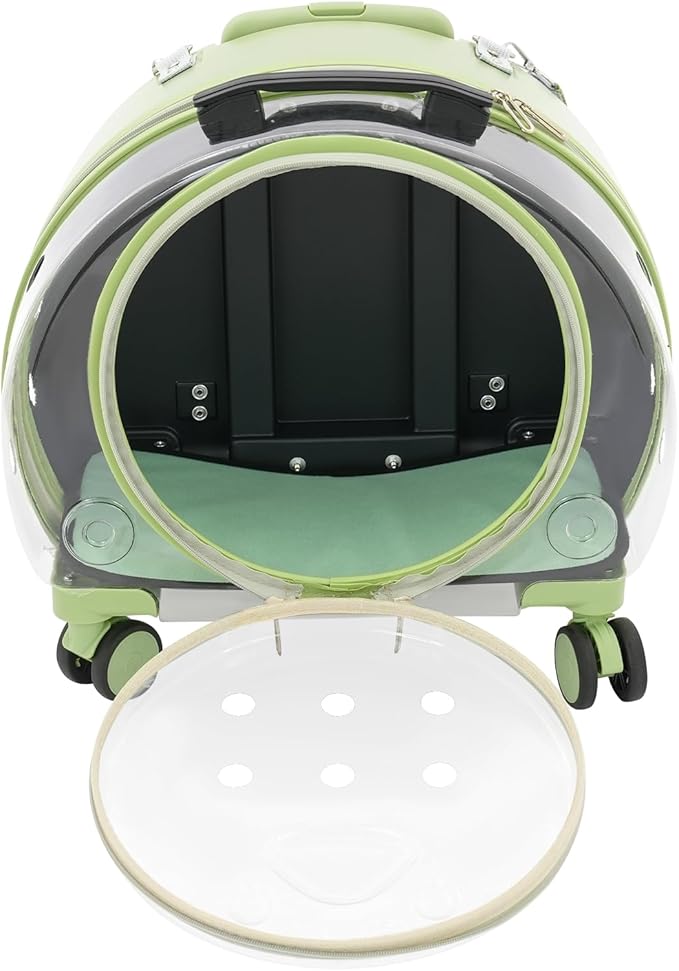 Cat Backpack Carrier, Transparent & Breathable Cat Carrier with Wheels, Large Space Bubble Pet Backpack for Kitty Dog Bunny Up to 20lbs, Multiple Carrying Options, Perfect for Traveling/Taking a Walk