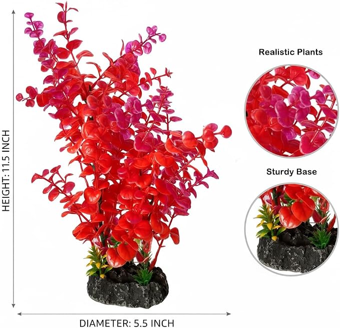 Mipukbay Red Aquarium Plants - Artificial Plastic Fish Tank Decor, Realistic Ornament Safe for Fish & Shrimp, Low-Maintenance Aquascaping Plants for Freshwater/Saltwater Tank Landscaping
