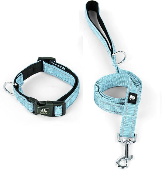 IVY&LANE Reflective Dog Collar and Leash Set,Adjustable Neoprene Padded Dog Collars for Puppy, Breathable Nylon Pet Collar for Small Medium Large Dogs (Medium,Blue)