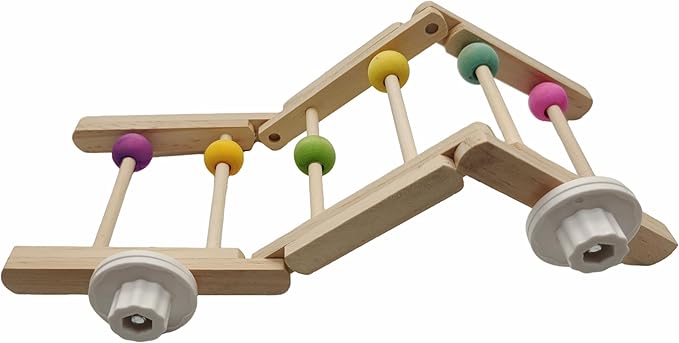 Wooden Bird Ladder Toy, 12 Inch Foldable Hardwood Parrot Climbing Bridge with Colorful Beads, 2 Pack Tri-Section Cage Accessories for Cockatiels, Conures, Lovebirds, 4 Inch Wide