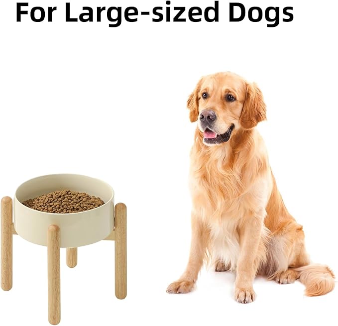 Havniva Ceramic 8.2inch Raised Dog Bowl with Stand for Large - Breed Dogs, Pet Food and Water Feeder(Single Bowl with Stand - Light Yellow)