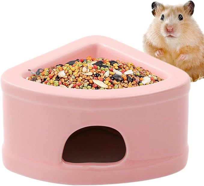 Ceramic Hamster Hideout House - Multifunctional Small Pet Cave with Feeding Bowl, Durable Habitat for Hamsters, Gerbils, Mice, Lemmings, All-Season Pet Bed & Hideaway (A)