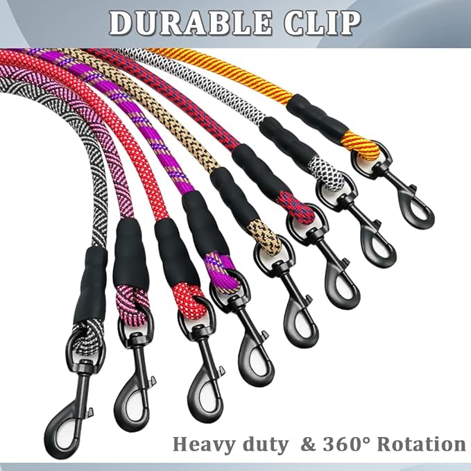 MayPaw Heavy Duty Rope Dog Leash, 3/4/5/6/7/8/10/12/15 FT Nylon Pet Leash, Soft Padded Handle Thick Lead Leashes for Large Medium Dogs (Black, 1/2" * 6')