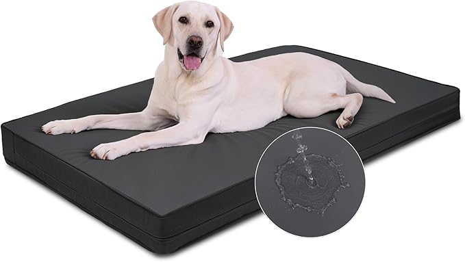 Vonabem Outdoor Dog Bed Waterproof Washable, XL Large Crate Bed 42 inch, Cooling Wipeable Leather Pet beds Foam Orthopedic,Durable Anti-Slip Kennel Pad with Removable Cover Reversible, 41"x27" Black