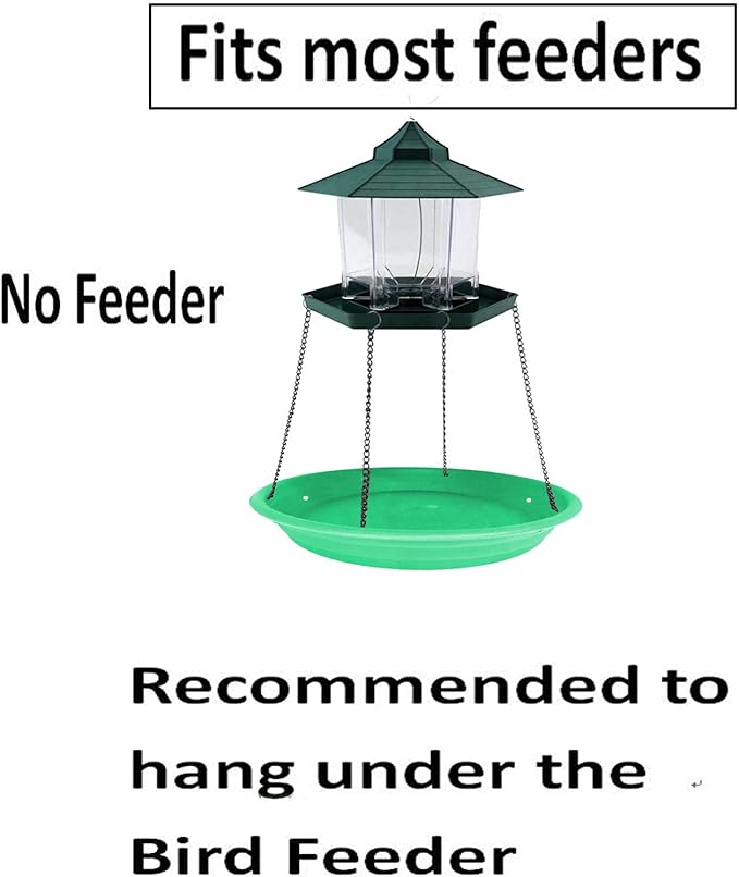 Multi-Purpose Bird Seed Catcher Platform Feeder - Hanging Tray With Seed Hoop and Accessories (Green)