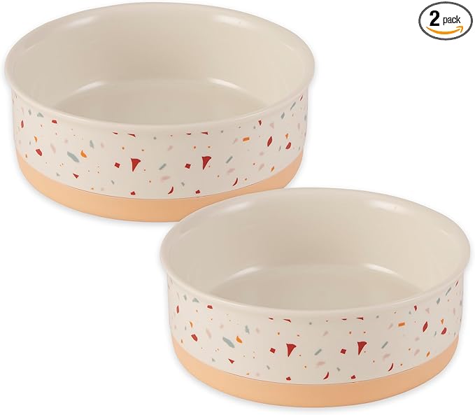Bone Dry Ceramic Food Bowls, Non-Slip & Dishwasher Safe, Medium Set, 6x2 Terrazzo