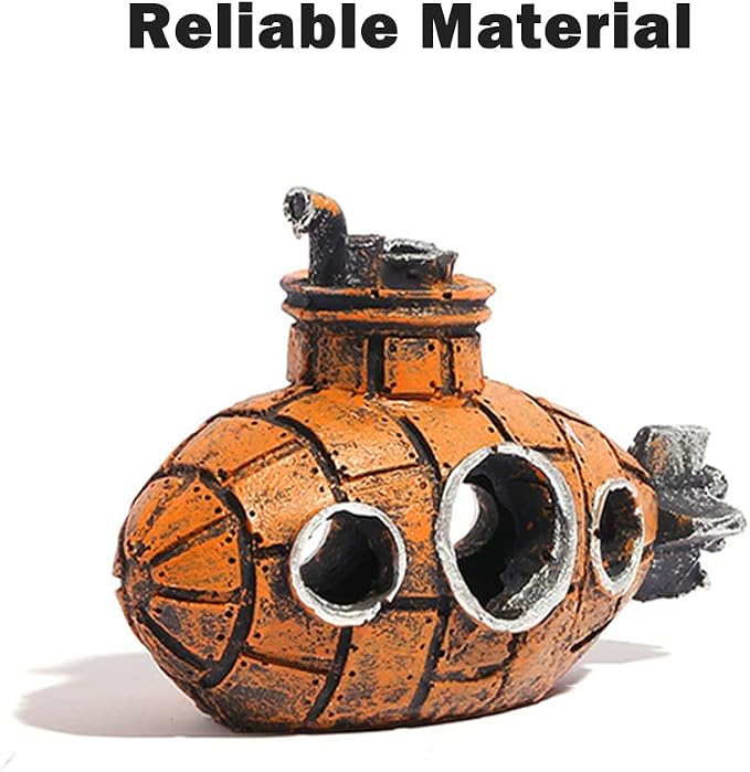 Submarine Aquarium Ornament, Resin Fish Tank Hideout Cave for Shrimp | Compact fish tank cave decor for small fish and shrimp in freshwater and saltwater aquariums