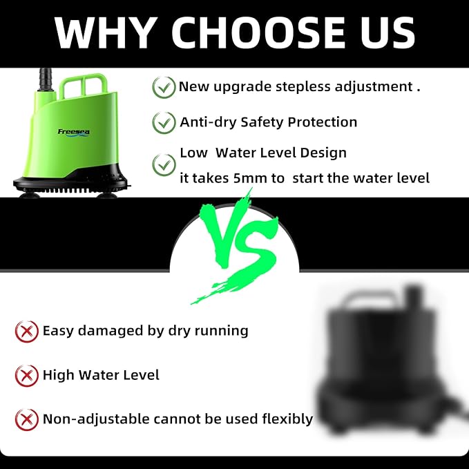 FREESEA Submersible Water Pump For Fountain: 700 GPH 40W Adjustable Small Sump Pump For Aquarium Pond Hydroponic