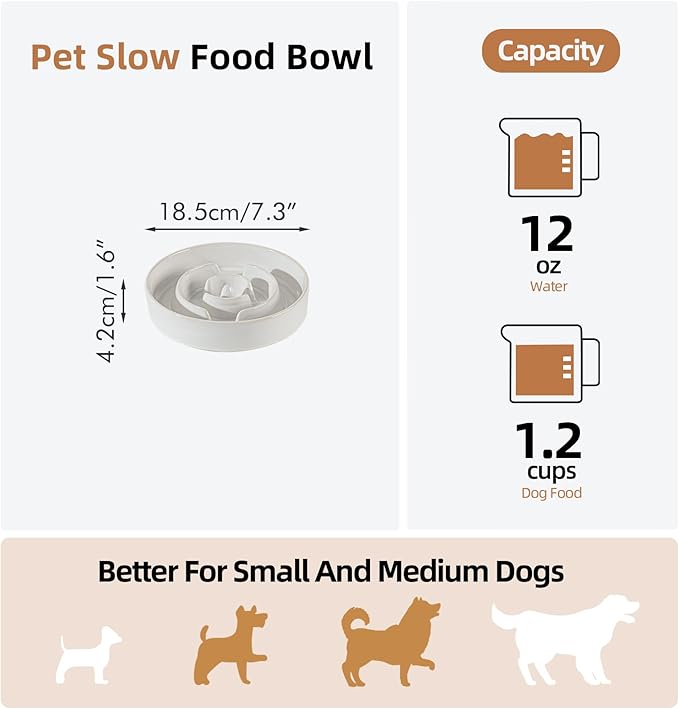 Havniva Slow Feeder Dog Bowls, 1.2 Cups Ceramic Dog Food Bowls 7.3 inch Slow Feeder for Small Dogs Puzzle Bowls for Fast Eater, Pet Slow Feeding Dish Anti-Choking