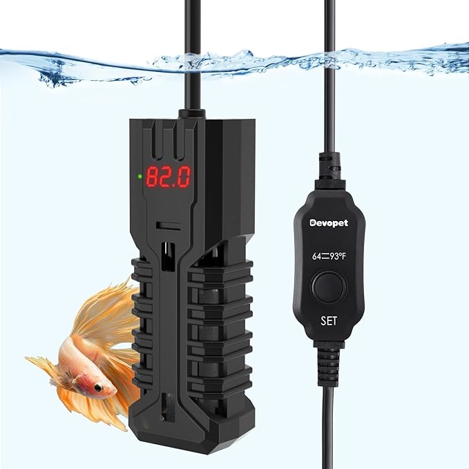 25W Aquarium Heater, Adjustable Small Fish Tank Heater, with Digital Display, Overheat Protection & Dry Run Protection, for 1-5 Gallon Water