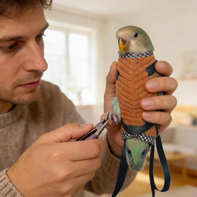 Parrot Bird Harness Leash with Cute Wing, Flying Harness Traction Rope for Budgerigar Lovebird, Outdoor Training Toy (Middle Brown)